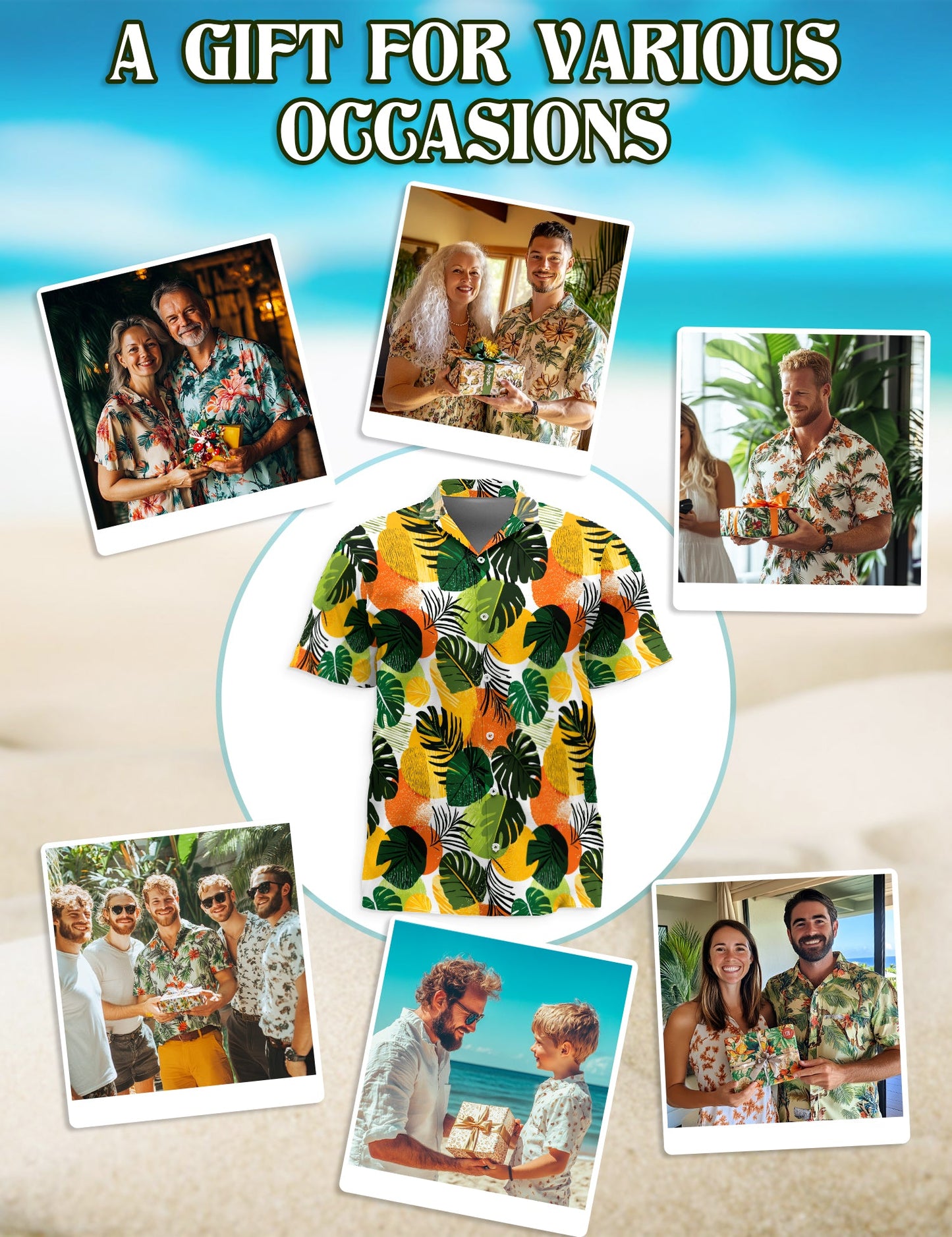 Tropical Leaf Pattern Hawaiian Shirt for Men, Button Down Aloha Shirt - Azhawaiian