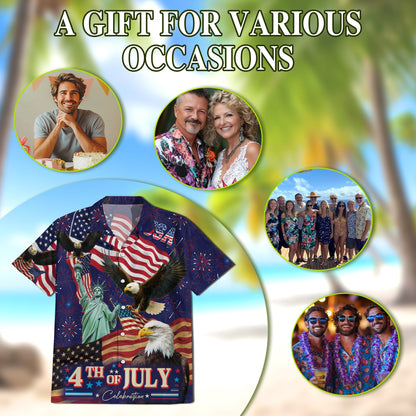 4th of July Independence Day Hawaiian Shirt for Men, Button Down Aloha Shirt - Azhawaiian