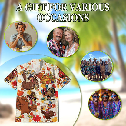 Happy Turkey Day Thanksgiving Hawaiian Shirt for Men, Button Down Aloha Shirt - Azhawaiian