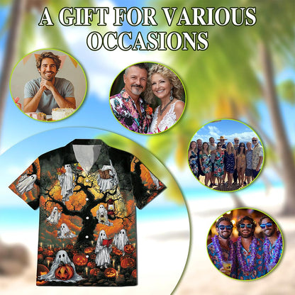 Ghost Halloween Hawaiian Shirt for Men, Button Down Aloha Shirt - Azhawaiian