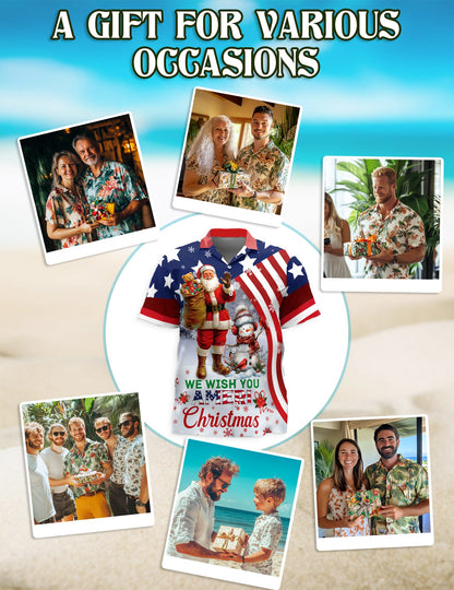 We Wish You Ameri Christmas Hawaiian Shirt for Men, Button Down Aloha Shirt - Azhawaiian
