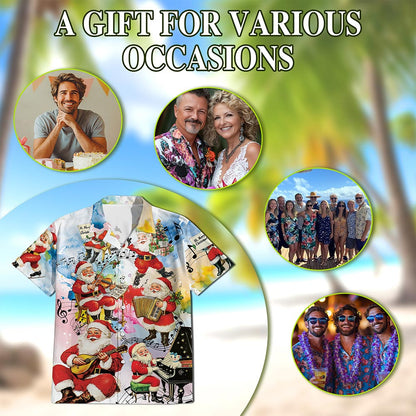 Musical Santa Claus Christmas Hawaiian Shirt for Men, Button Down Aloha Shirt - Azhawaiian