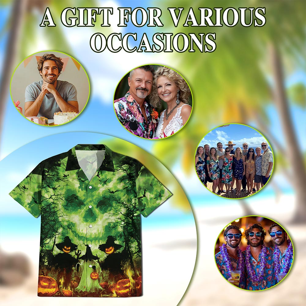 Halloween Ghost Hawaiian Shirt for Men, Button Down Aloha Shirt - Azhawaiian