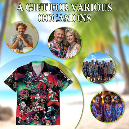 Santa Claus Rock Guitar Christmas Hawaiian Shirt for Men, Button Down Aloha Shirt - Azhawaiian