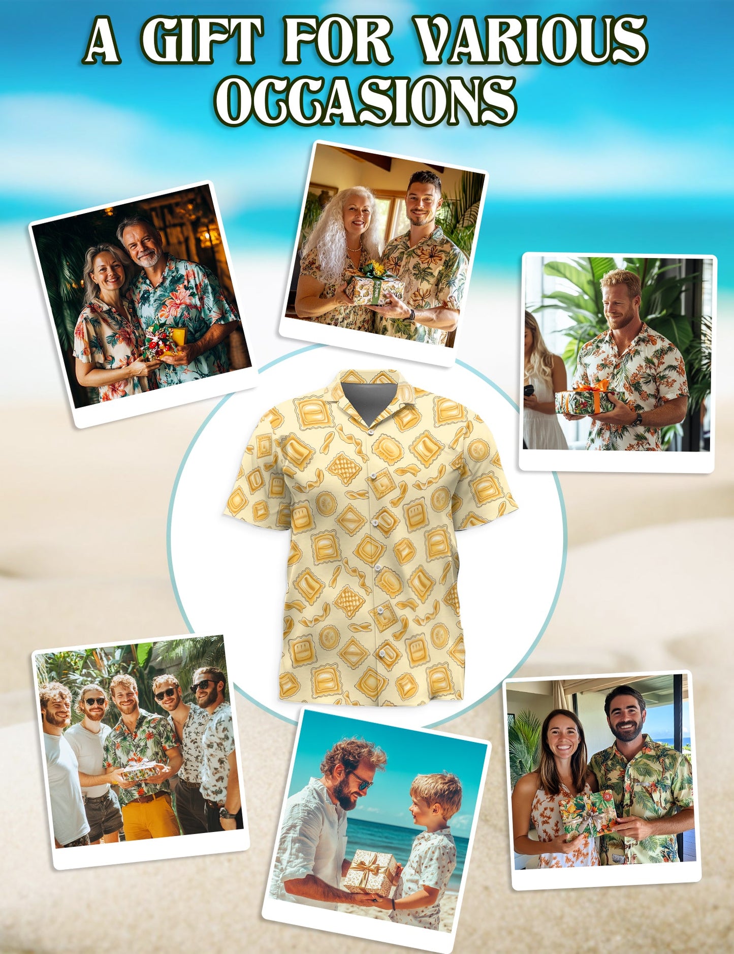 Vintage Italian Pasta Hawaiian Shirt for Men, Button Down Aloha Shirt - Azhawaiian