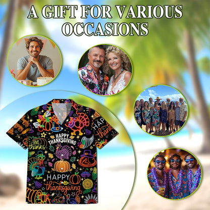 Neon Thanksgiving Hawaiian Shirt for Men, Button Down Aloha Shirt - Azhawaiian