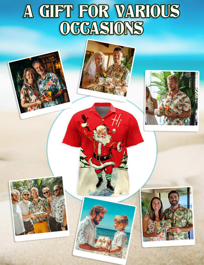 Vintage Ice Skating Santa Hawaiian Shirt for Men, Button Down Aloha Shirt - Azhawaiian