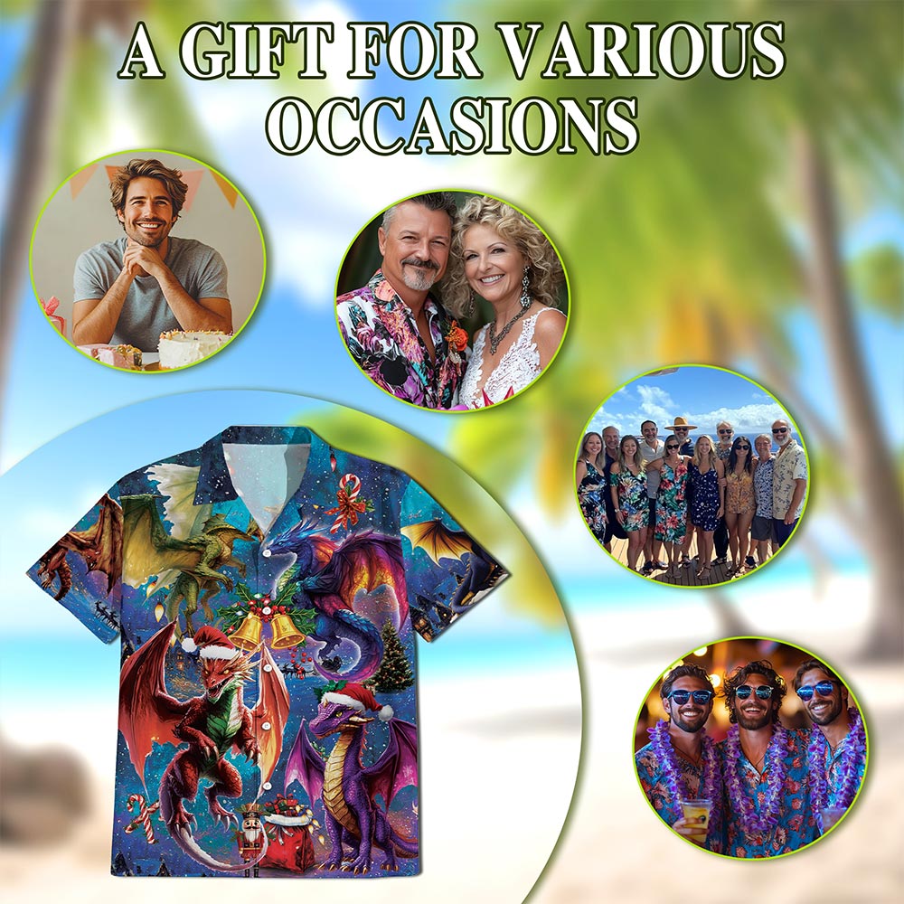 Christmas Dragon Hawaiian Shirt for Men, Button Down Aloha Shirt - Azhawaiian