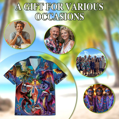 Christmas Dragon Hawaiian Shirt for Men, Button Down Aloha Shirt - Azhawaiian