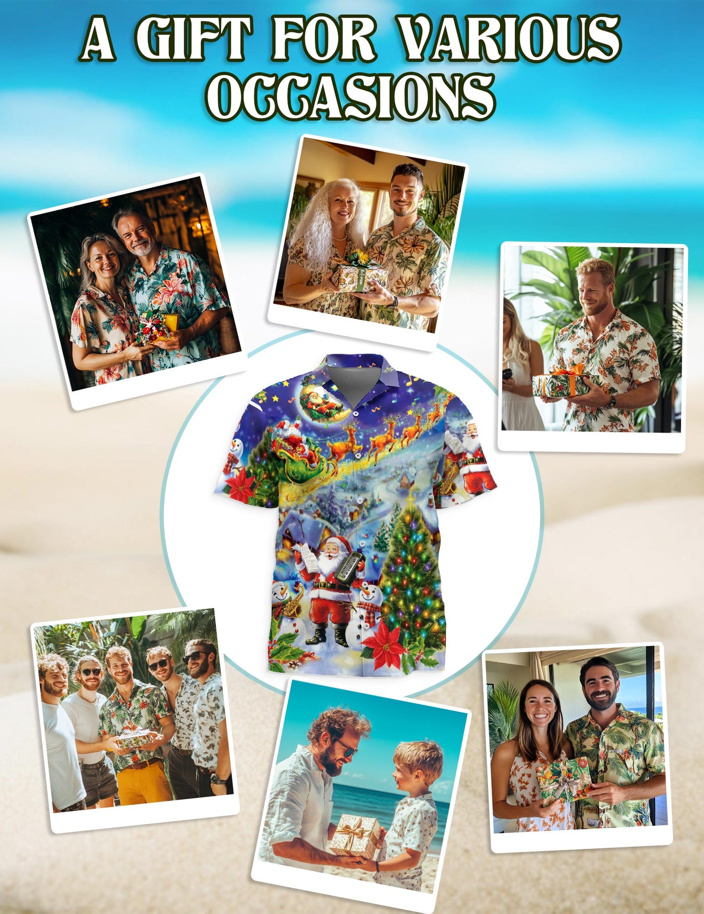 Santa Claus and Snowman Hawaiian Shirt for Men, Button Down Aloha Shirt - Azhawaiian