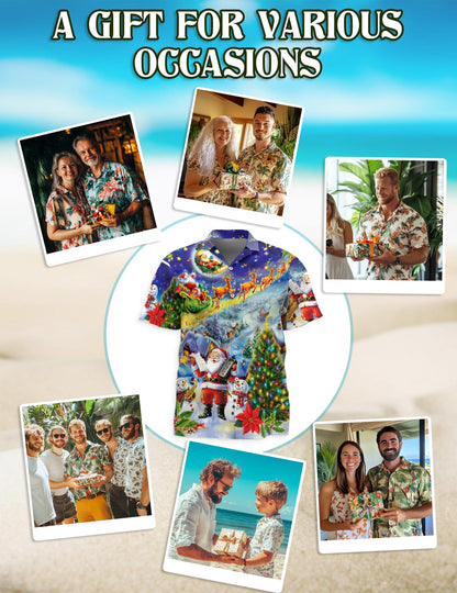 Santa Claus and Snowman Hawaiian Shirt for Men, Button Down Aloha Shirt - Azhawaiian