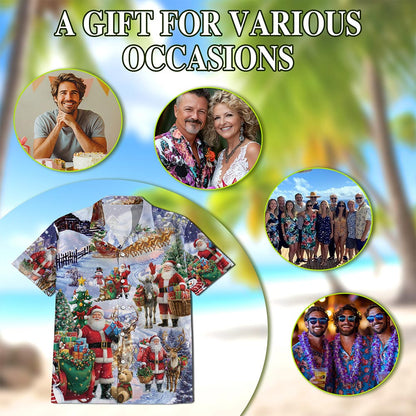 Santa Claus Snowy Christmas Village Hawaiian Shirt for Men, Button Down Aloha Shirt - Azhawaiian