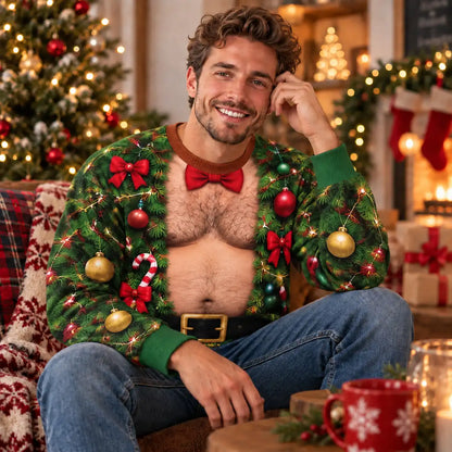 Hairy Chest Christmas Tree Sweatshirt – Funny Ugly Christmas Graphic 3D All Over Print Design