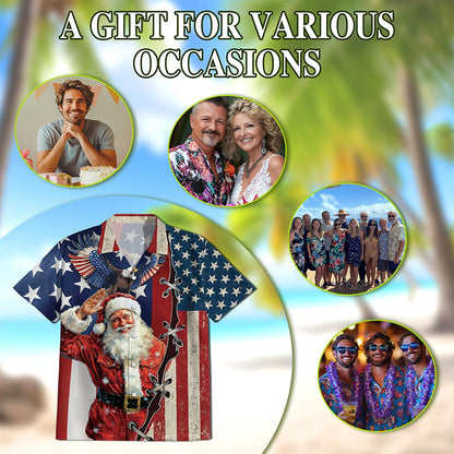 Patriotism American Christmas Hawaiian Shirt for Men, Button Down Aloha Shirt - Azhawaiian