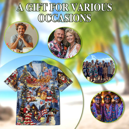 Patriotic Santa Claus Christmas Hawaiian Shirt for Men, Button Down Aloha Shirt - Azhawaiian