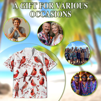 Snow Cardinal Hawaiian Shirt for Men, Button Down Aloha Shirt - Azhawaiian