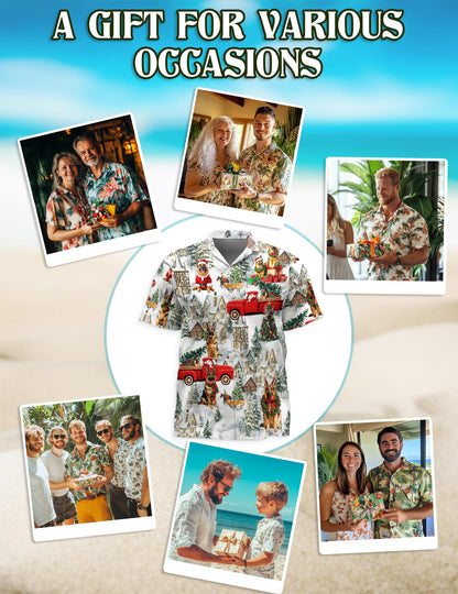 German Shepherd Christmas Hawaiian Shirt for Men, Button Down Aloha Shirt - Azhawaiian