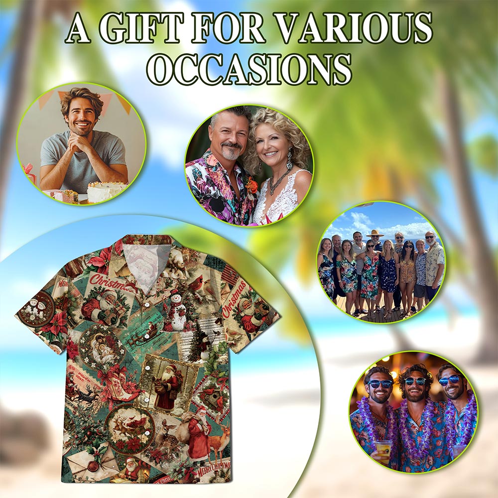Merry Christmas Santa Claus Hawaiian Shirt for Men, Button Down Aloha Shirt - Azhawaiian