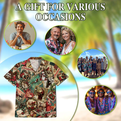 Merry Christmas Santa Claus Hawaiian Shirt for Men, Button Down Aloha Shirt - Azhawaiian