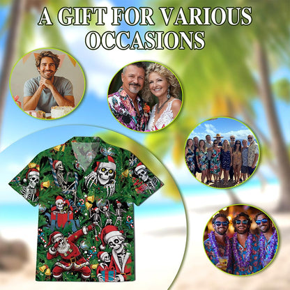 Skeleton Santa Claus Christmas Hawaiian Shirt for Men, Button Down Aloha Shirt - Azhawaiian