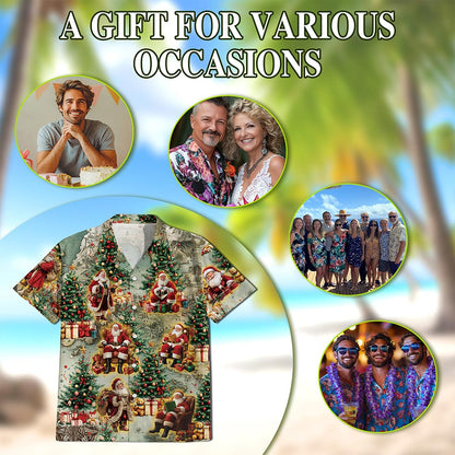 Vintage Santa Claus Christmas Hawaiian Shirt for Men, Button Down Aloha Shirt - Azhawaiian