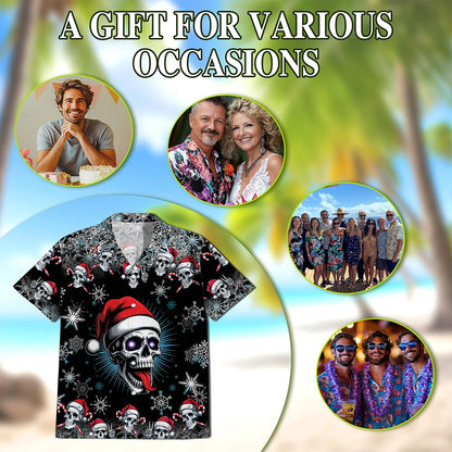 Skull Christmas Hawaiian Shirt for Men, Button Down Aloha Shirt - Azhawaiian