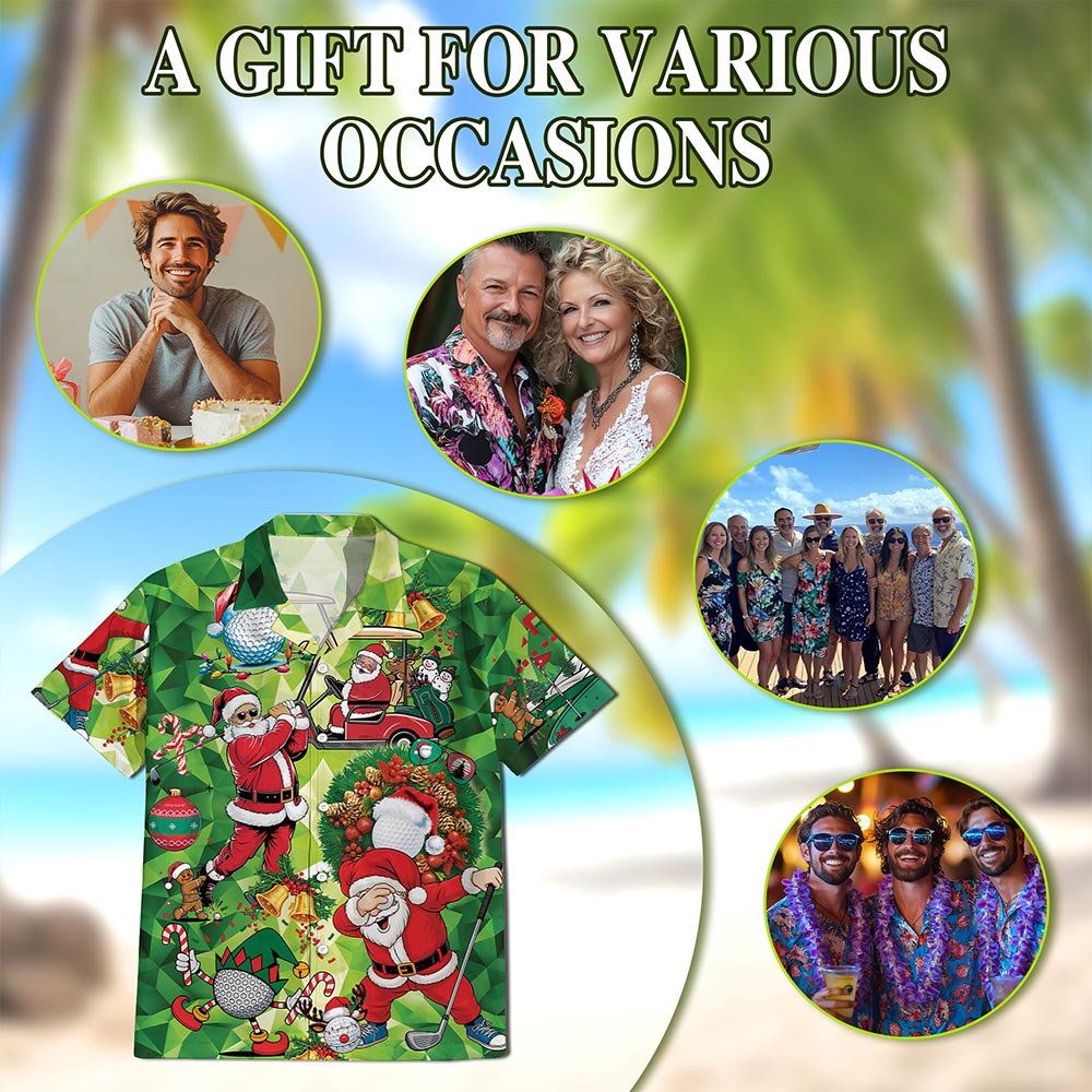 Santa Claus Christmas Hawaiian Shirt for Men, Button Down Aloha Shirt - Azhawaiian