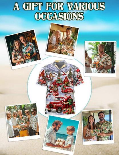 Christmas Red Truck Hawaiian Shirt for Men, Button Down Aloha Shirt - Azhawaiian