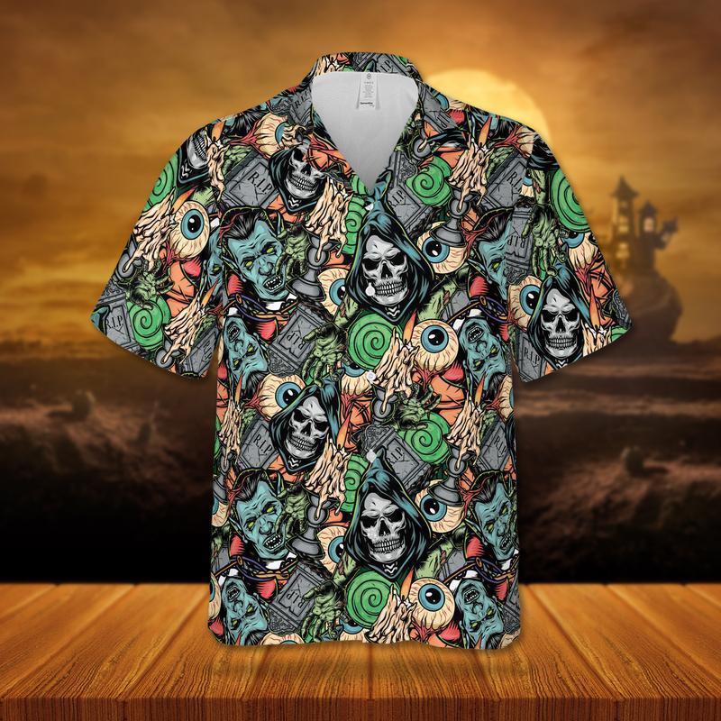 Vampires, Death and Zombies Halloween Hawaiian Shirt | For Men & Women | Adult | HW9185