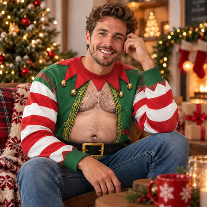 Hairy Chest Elf Sweatshirt – Funny Christmas Elf Costume 3D All Over Print Design
