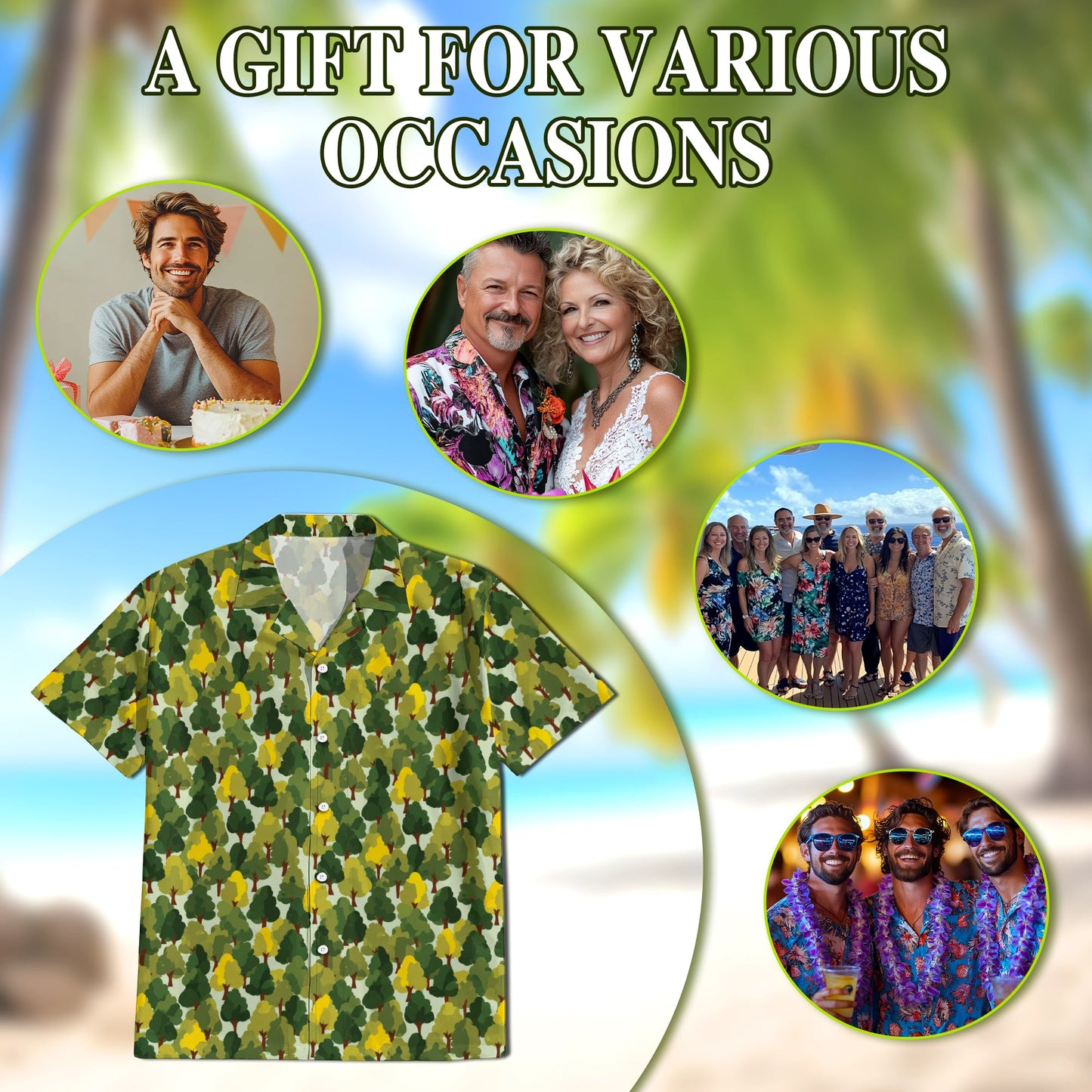 Pattern Tree Hawaiian Shirt for Men, Button Down Aloha Shirt - Azhawaiian
