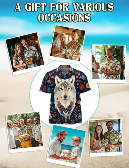 Wolf Art Hawaiian Shirt for Men, Button Down Aloha Shirt - Azhawaiian