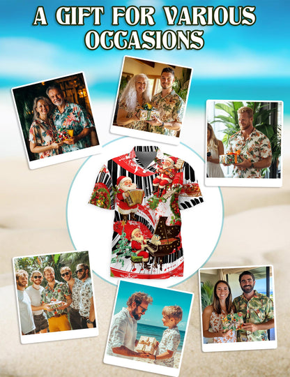 Santa Claus Playing Musical Instruments Hawaiian Shirt for Men, Button Down Aloha Shirt - Azhawaiian
