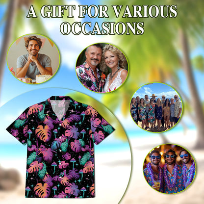 Tropical Neon Mushroom Hawaiian Shirt for Men, Button Down Aloha Shirt - Azhawaiian