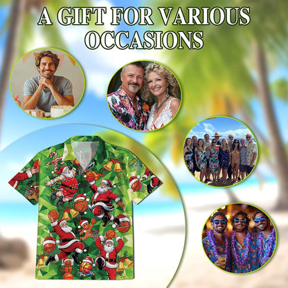 Santa Claus Basketball Christmas Hawaiian Shirt for Men, Button Down Aloha Shirt - Azhawaiian