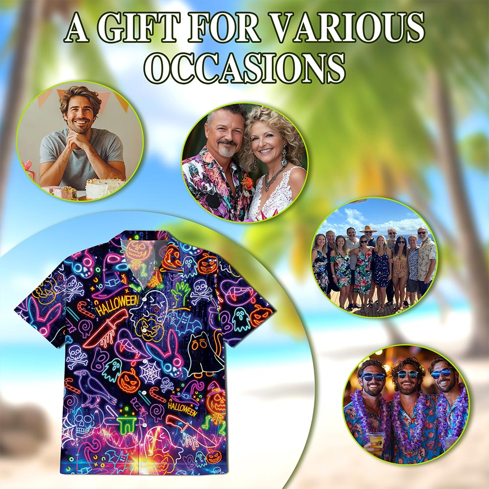 Neon Hawaiian Shirt for Men, Button Down Aloha Shirt - Azhawaiian