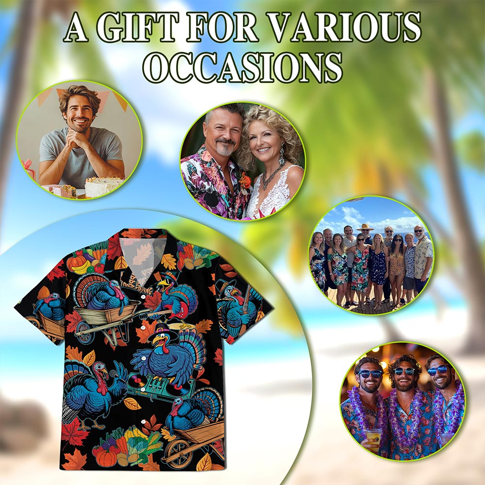 Happy Turkey Day Hawaiian Shirt for Men, Button Down Aloha Shirt - Azhawaiian