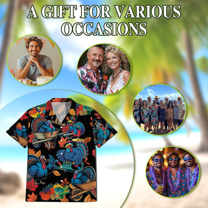 Happy Turkey Day Hawaiian Shirt for Men, Button Down Aloha Shirt - Azhawaiian