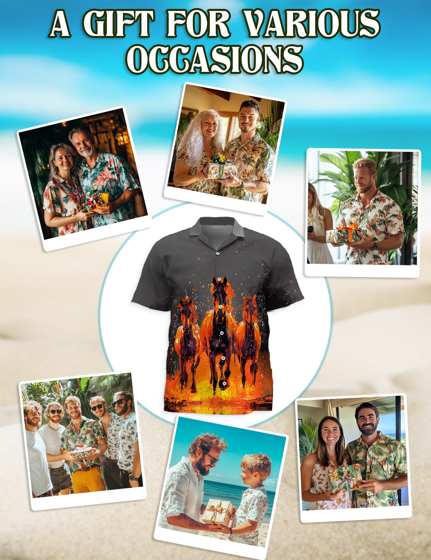 Fire Horse Hawaiian Shirt for Men, Button Down Aloha Shirt - Azhawaiian