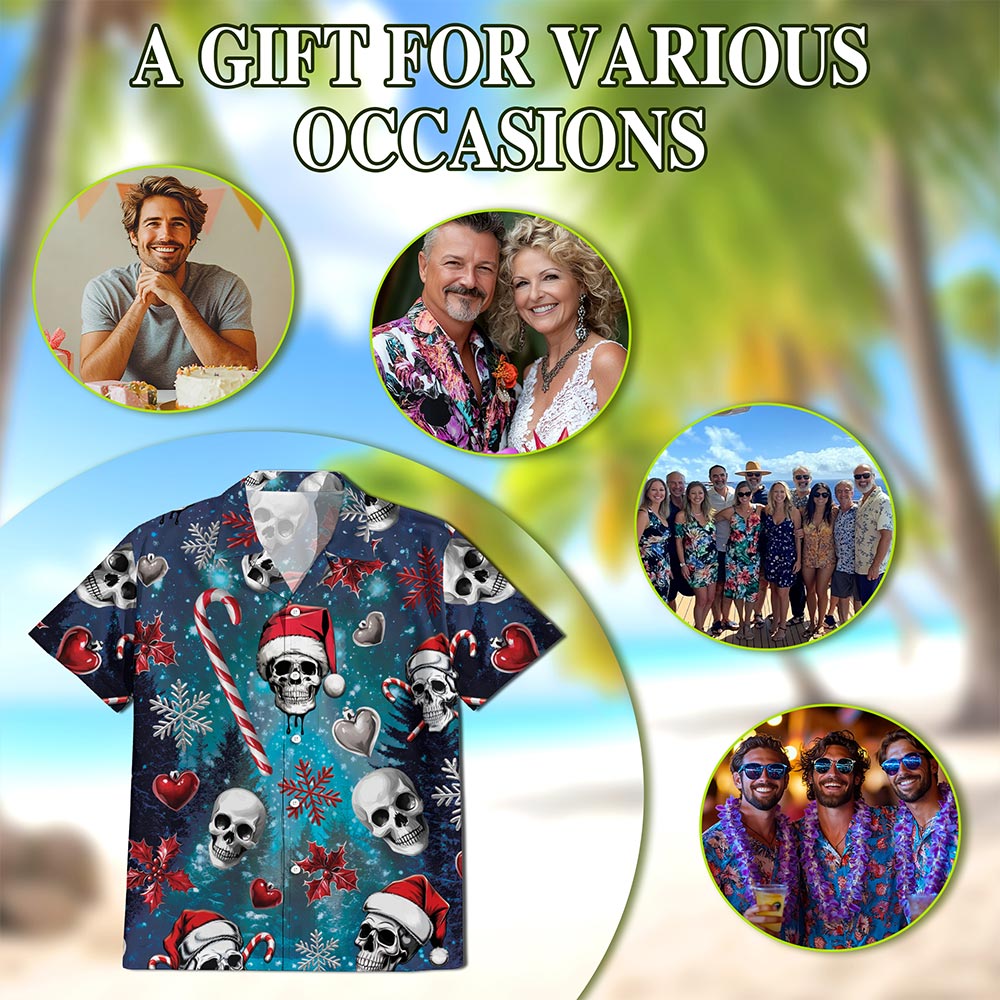 Skull Santa Christmas Hawaiian Shirt for Men, Button Down Aloha Shirt - Azhawaiian
