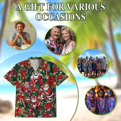 Santa Claus Hockey Hawaiian Shirt for Men, Button Down Aloha Shirt - Azhawaiian