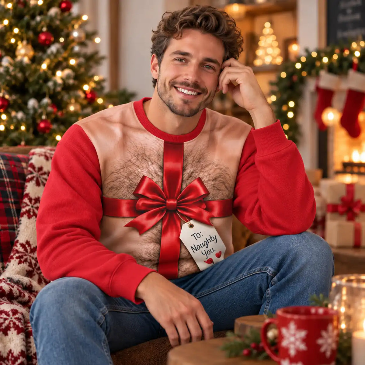 Hairy Chest Christmas Gift Sweatshirt – Funny Naughty Santa Graphic 3D All Over Print Design