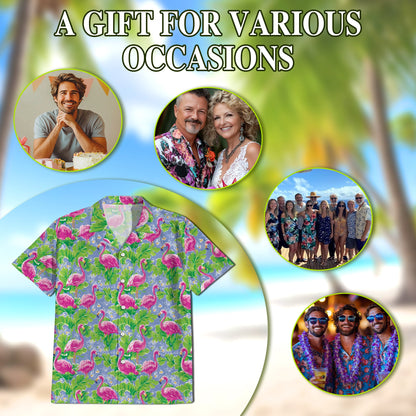 Watercolor Tropical Flamingo Hawaiian Shirt for Men, Button Down Aloha Shirt - Azhawaiian