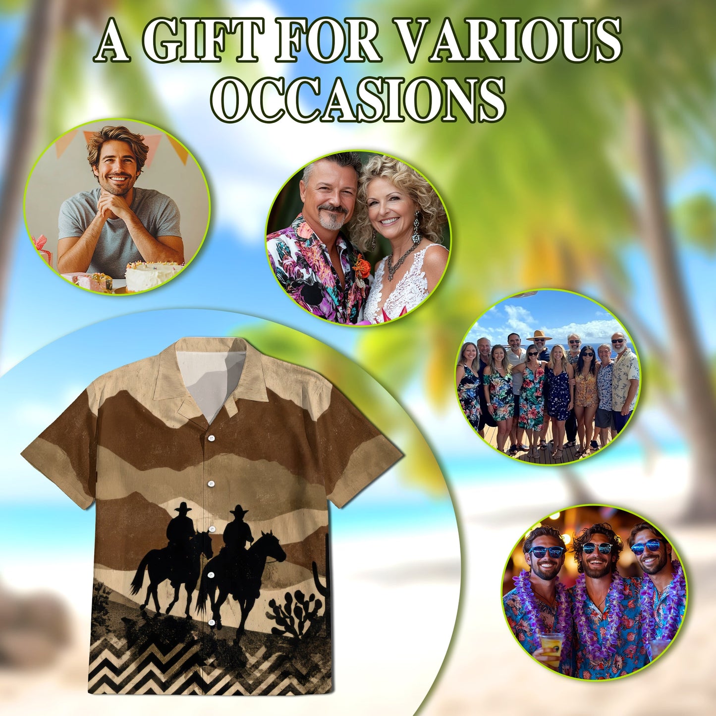 Cowboys on Horseback Hawaiian Shirt for Men, Button Down Aloha Shirt - Azhawaiian