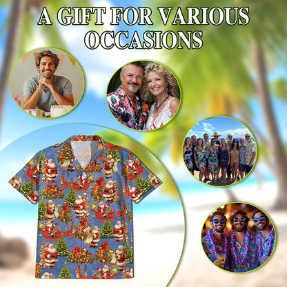 Santa Claus Christmas Night Hawaiian Shirt for Men, Button Down Aloha Shirt - Azhawaiian