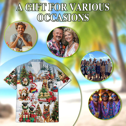 Christmas Dogs Hawaiian Shirt for Men, Button Down Aloha Shirt - Azhawaiian