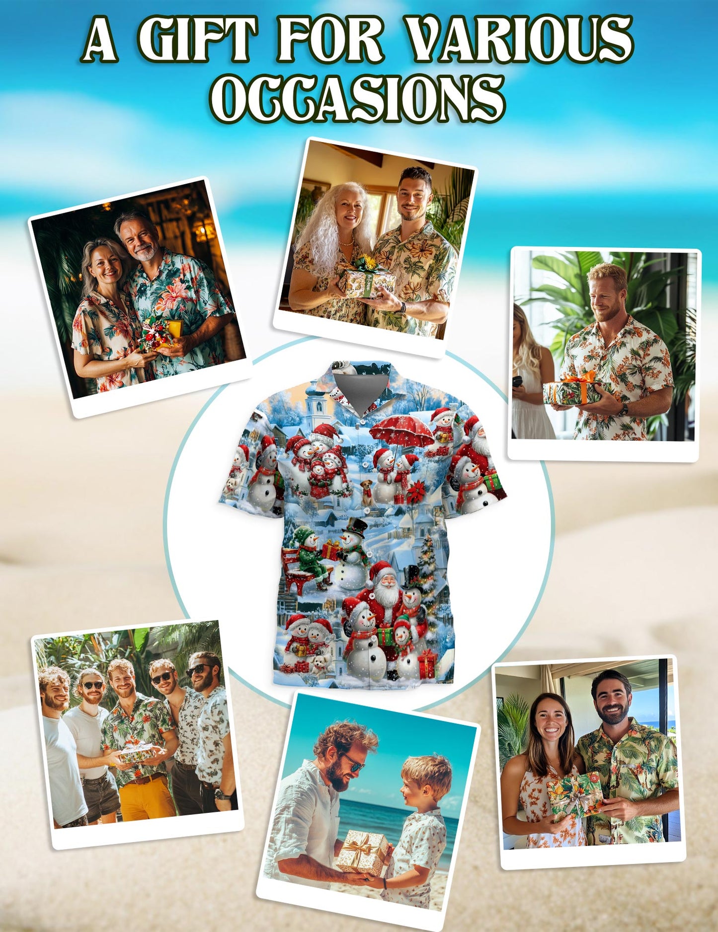 Snowman and Santa Claus Christmas Hawaiian Shirt for Men, Button Down Aloha Shirt - Azhawaiian
