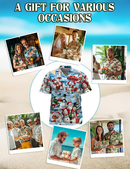 Snowman and Santa Claus Christmas Hawaiian Shirt for Men, Button Down Aloha Shirt - Azhawaiian
