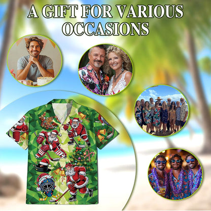 Santa Claus Ice Hockey Christmas Hawaiian Shirt for Men, Button Down Aloha Shirt - Azhawaiian