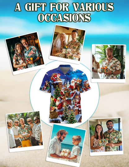 Christmas Rooftop Santa Claus Hawaiian Shirt for Men, Button Down Aloha Shirt - Azhawaiian